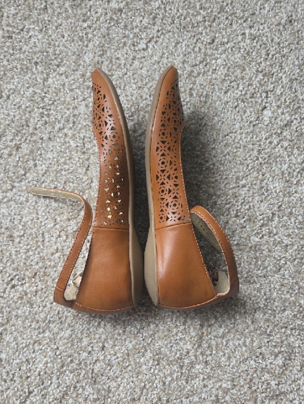 BCBGeneration Tan Laser-Cut Pointed Mary Jane Flats - Picture 5 of 10